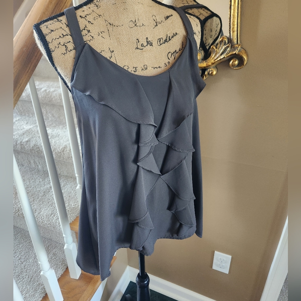 Ladies Med Maurices Gray Frill and Black Back Lace Shirt